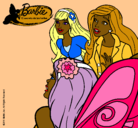 Dibujo Barbie y sus amigas sorprendidas pintado por negra