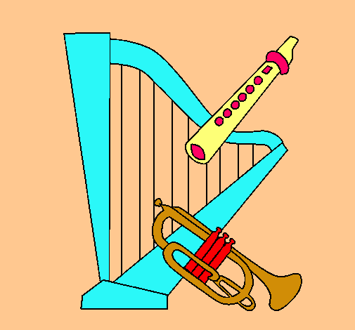 Arpa, flauta y trompeta