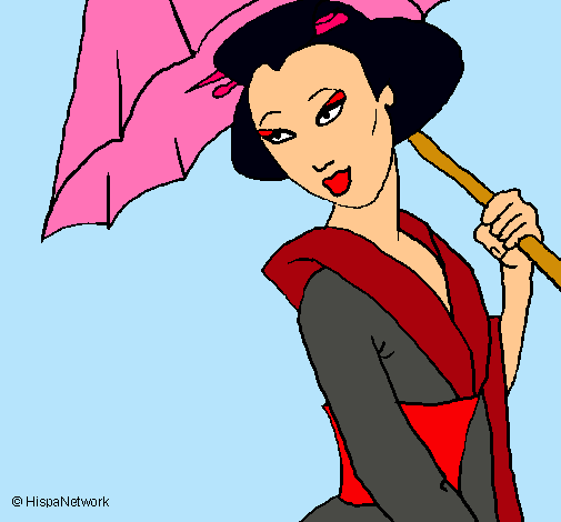 Dibujo Geisha con paraguas pintado por siberian