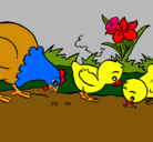 Dibujo Gallina y pollitos pintado por galina