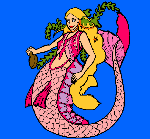 Dibujo Sirena con larga melena pintado por elbika