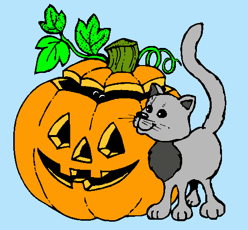 Dibujo Calabaza y gato pintado por pelusilla