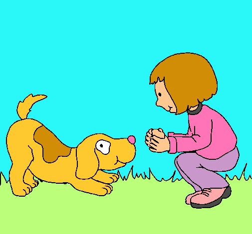 Dibujo Niña y perro jugando pintado por Anto-nella