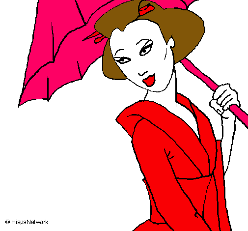 Dibujo Geisha con paraguas pintado por ceel