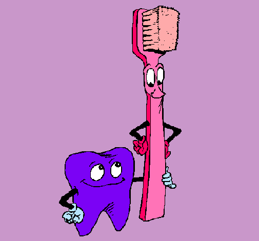 Muela y cepillo de dientes