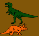 Dibujo Triceratops y tiranosaurios rex pintado por DINO