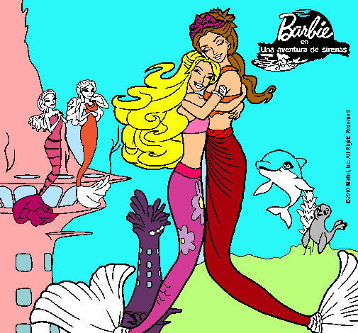 Dibujo Barbie sirena y la reina sirena pintado por lilgora