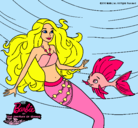 Dibujo Barbie sirena con su amiga pez pintado por barbi