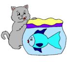 Dibujo Gato y pez pintado por Madakite