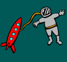 Dibujo Cohete y astronauta pintado por astronautaco