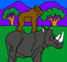 Dibujo Rinoceronte y mono pintado por babuino