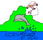 Dibujo Delfín y gaviota pintado por isacc