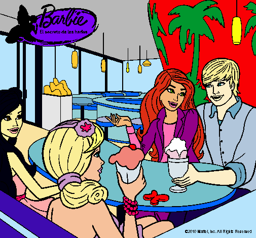 Dibujo Barbie y sus amigos en la heladería pintado por Linsay