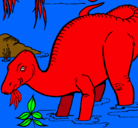 Dibujo Dinosaurio comiendo pintado por laguna