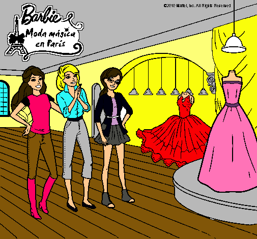 Barbie mirando vestidos