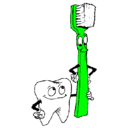 Dibujo Muela y cepillo de dientes pintado por kiwi