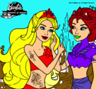 Dibujo Barbie se despiede de la reina sirena pintado por mikaela
