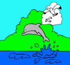 Dibujo Delfín y gaviota pintado por lauren