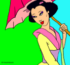 Dibujo Geisha con paraguas pintado por pounh