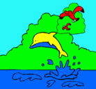 Dibujo Delfín y gaviota pintado por tristan