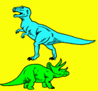 Dibujo Triceratops y tiranosaurios rex pintado por yoel
