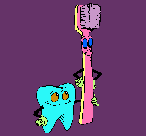 Muela y cepillo de dientes