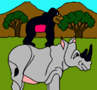 Dibujo Rinoceronte y mono pintado por chango