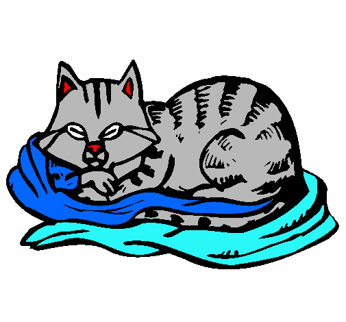 Dibujo Gato en su cama pintado por alba-adela