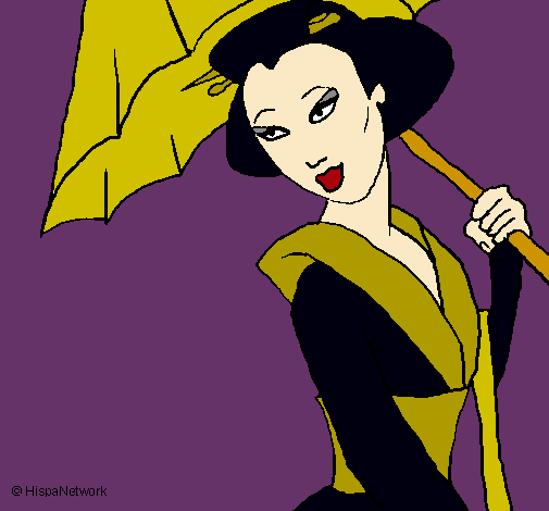Dibujo Geisha con paraguas pintado por fany