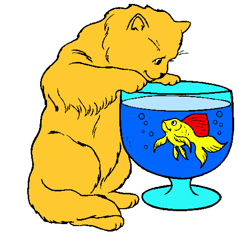 Dibujo Gato mirando al pez pintado por alba-adela