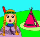 Dibujo India y tepee pintado por machucita