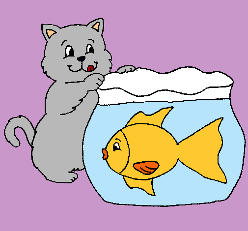 Dibujo Gato y pez pintado por Sajarav