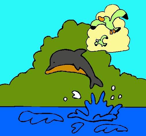 Dibujo Delfín y gaviota pintado por xavi-7