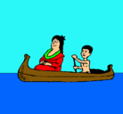 Dibujo Madre e hijo en canoa pintado por GTFB