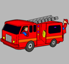 Dibujo Bomberos en el camión pintado por bombero