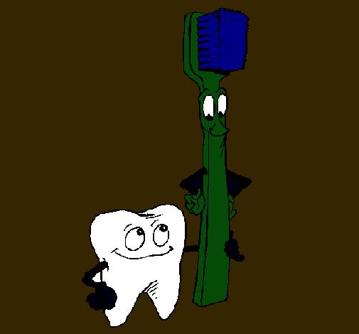 Muela y cepillo de dientes