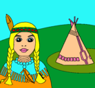 Dibujo India y tepee pintado por yirlani