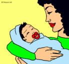 Dibujo Madre con su bebe II pintado por chiquito