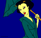 Dibujo Geisha con paraguas pintado por irenespada