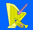 Dibujo Arpa, flauta y trompeta pintado por violin