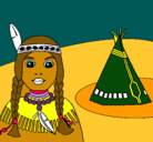 Dibujo India y tepee pintado por dasy