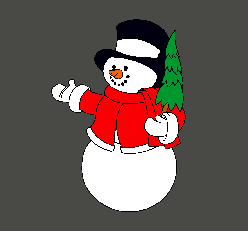 Dibujo muñeco de nieve con árbol pintado por Natik 