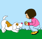 Dibujo Niña y perro jugando pintado por joanna