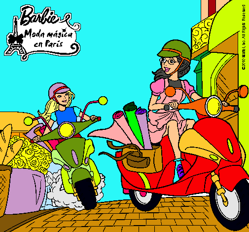 Dibujo Barbie y su amiga en moto pintado por brigitte