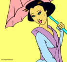 Dibujo Geisha con paraguas pintado por mariai