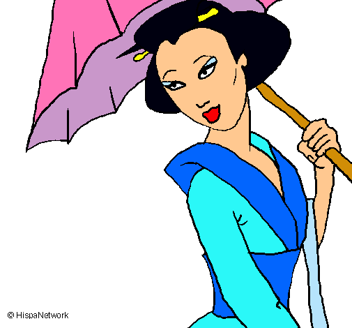 Dibujo Geisha con paraguas pintado por amorcitos