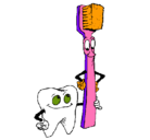 Dibujo Muela y cepillo de dientes pintado por katalina