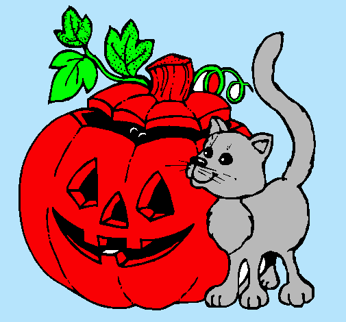 Calabaza y gato