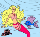 Dibujo Barbie sirena con su amiga pez pintado por remo