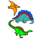 Dibujo Tres clases de dinosaurios pintado por uhghmbvgnbn